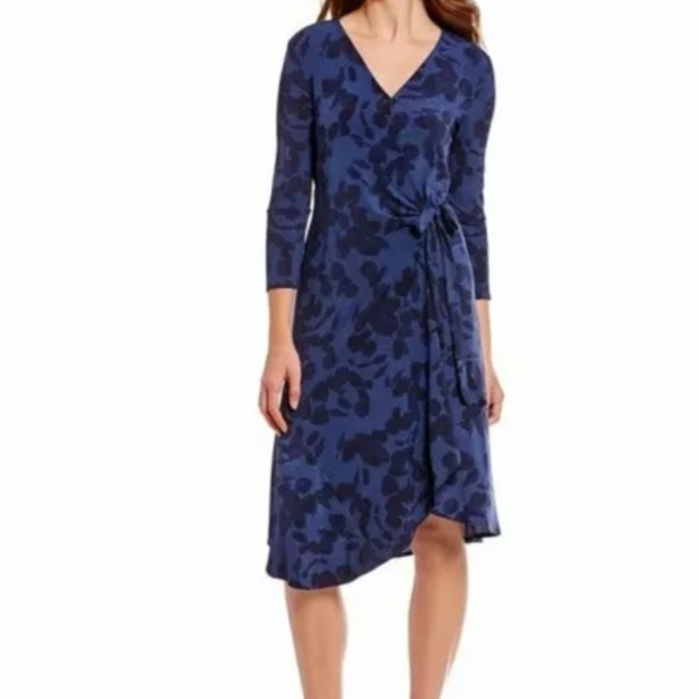 Halston wrap dress in navy stretch